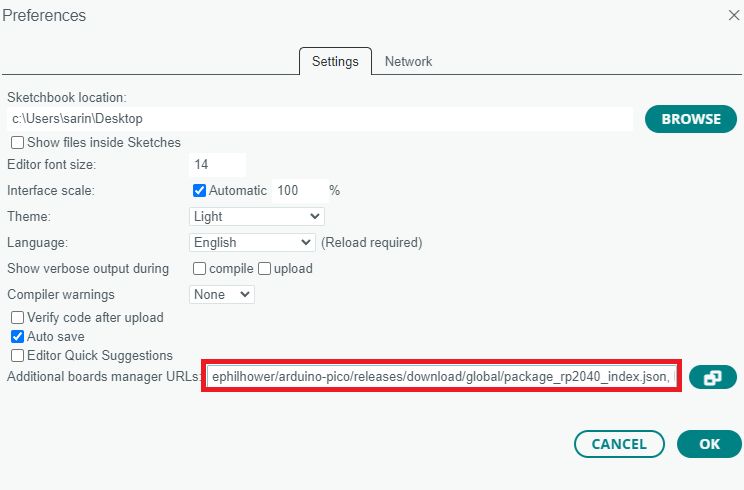 Arduino Settings