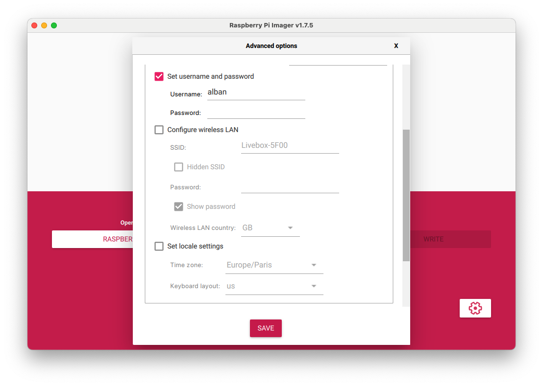 Raspberry Pi Imager advanced options