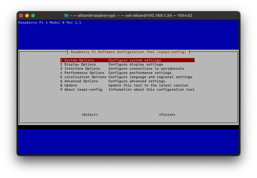 raspi-config menu 1